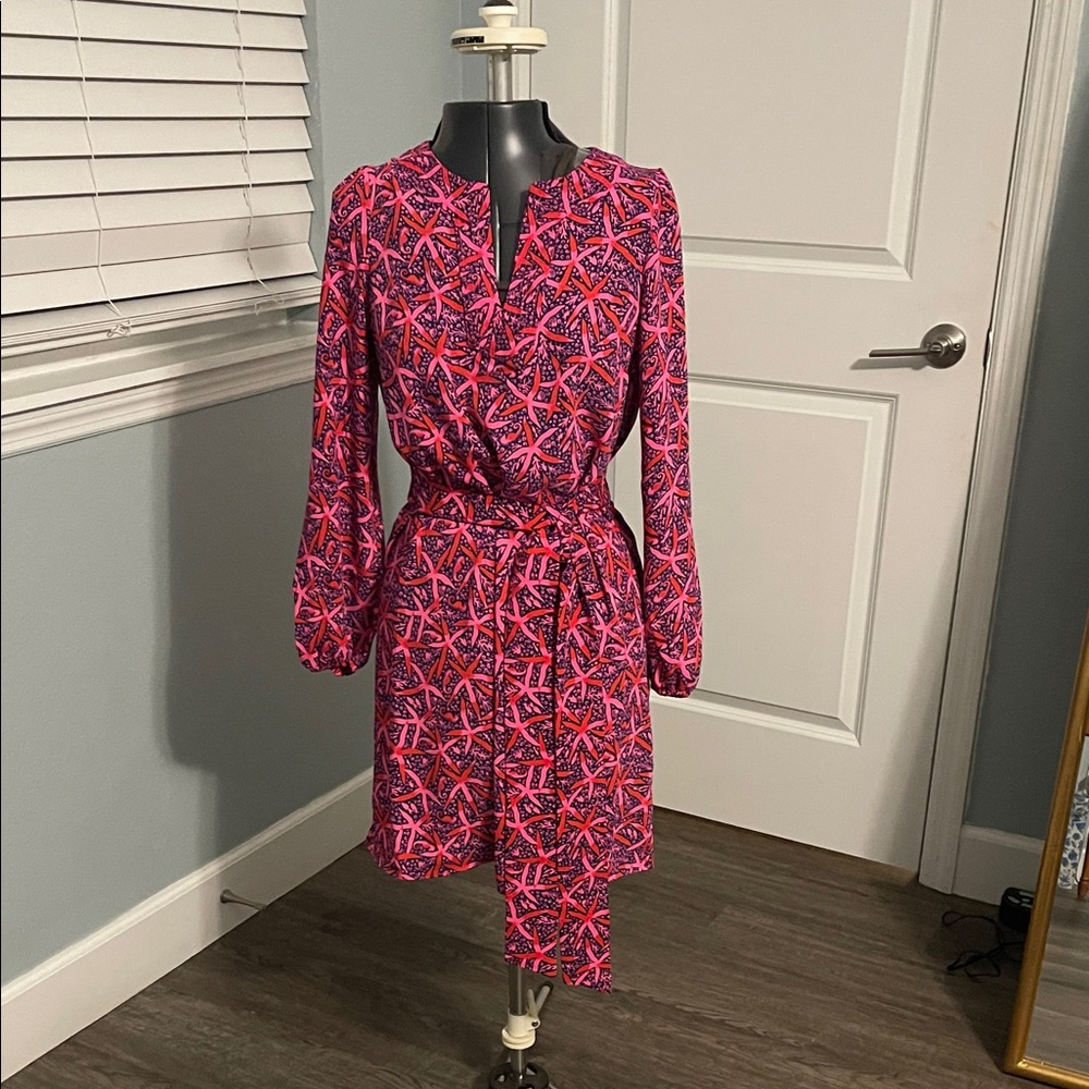 Lilly Pulitzer Vibrant Pink and Blue Long Sleeve Dress